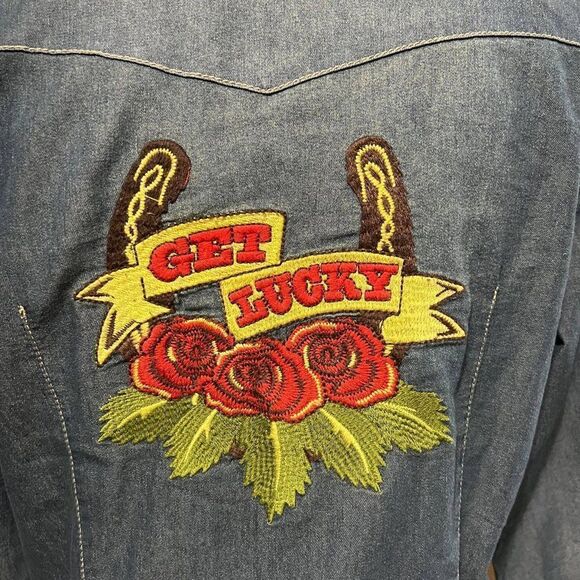 NWT Cowgirl Justice "get Lucky" Long Sleeve Denim Pearl Snap Dress Size Small - Picture 5 of 5